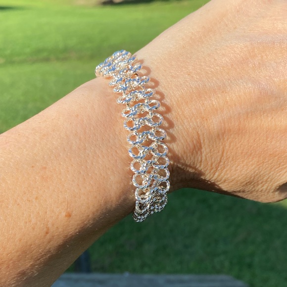 Platinum tone thick knotted chain bracelet 7 inch - Picture 9 of 13